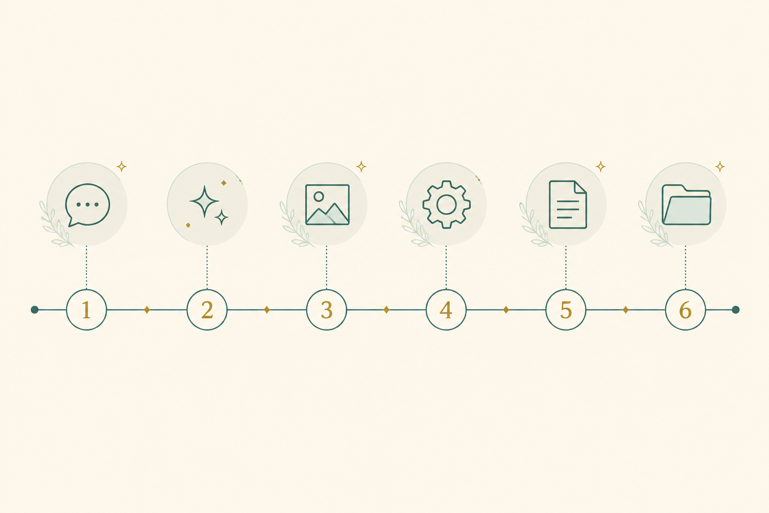 A timeline visualization showing the 12-minute Etsy listing workflow — describe, brief, generate, process, listing copy, deliver