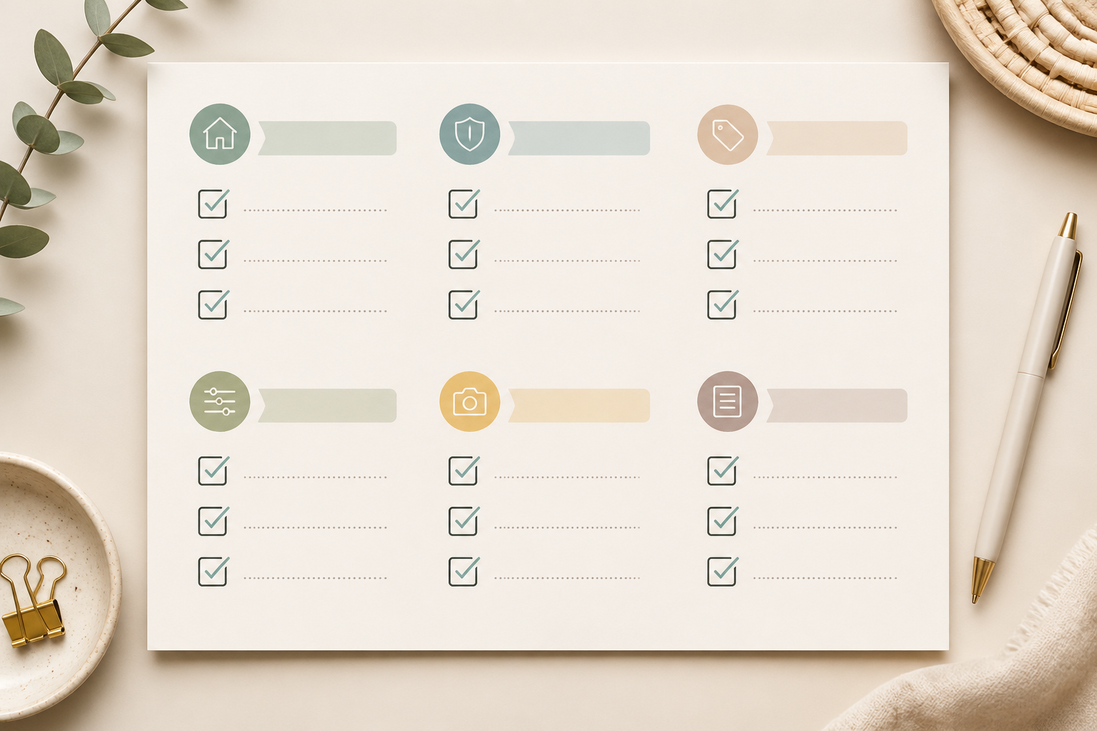 An 18-point Etsy SEO checklist organized into pre-listing, title, tags, attributes, photos, and description sections