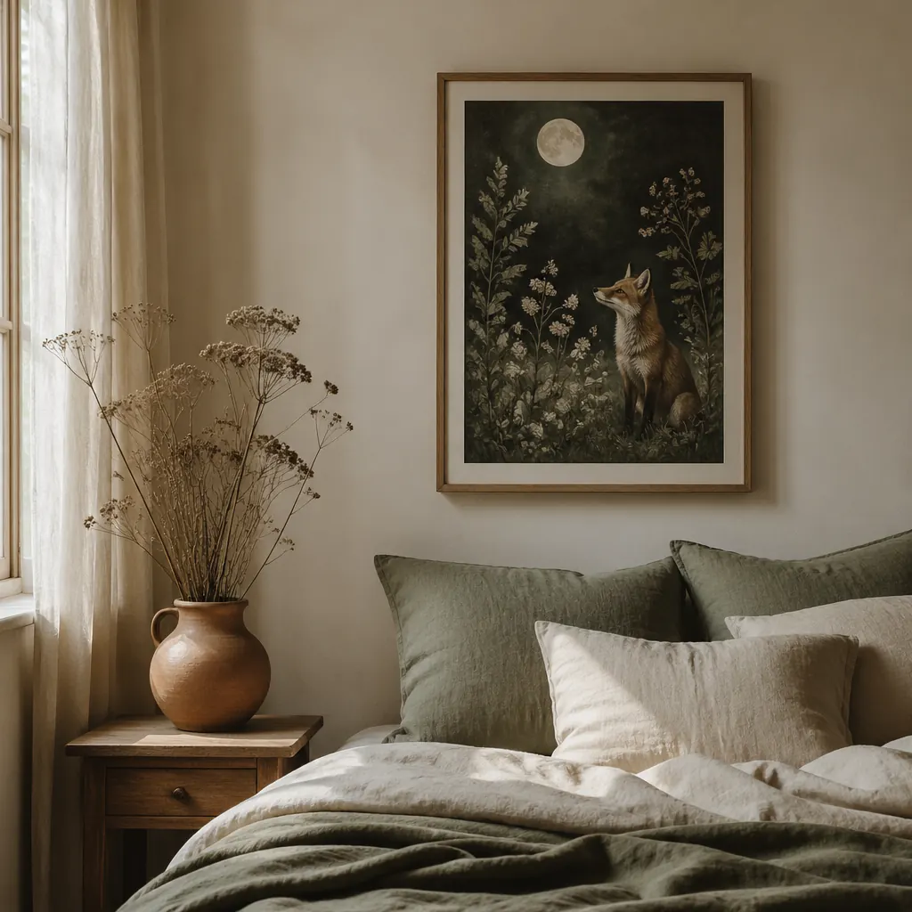 Bedroom interior with print
